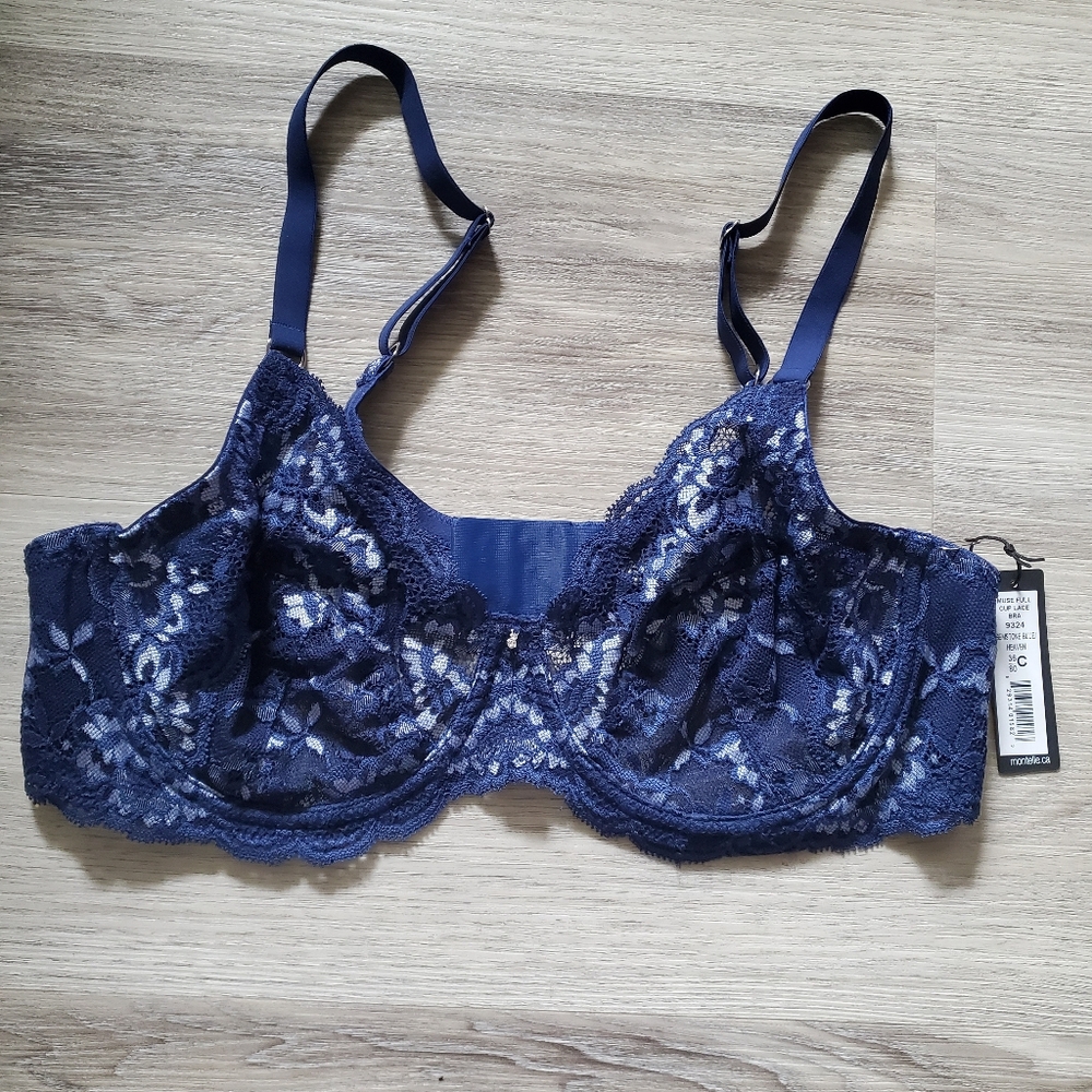 ☀️2/$40☀️ 36C - Deep Blue Muse Full Cup Lace Bra - Montelle